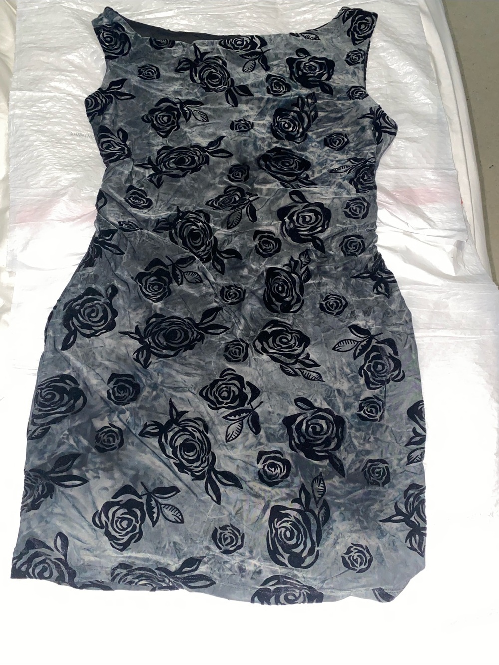 Gray Floral Velvet Burnout Mini Dress